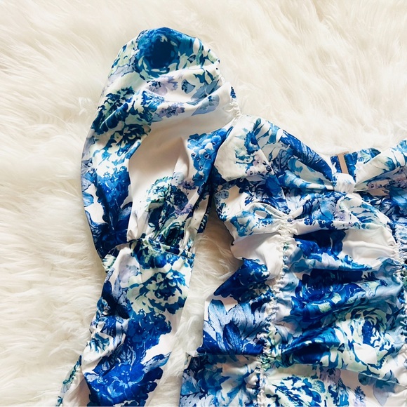 New! FOR LOVE & LEMONS Ruched Floral Bodycon Mini Dress - Picture 8 of 12